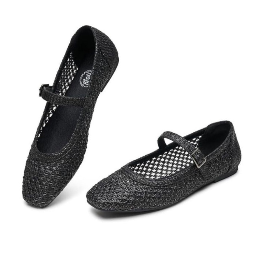 Trary Vintage Y2K Black Woven Mary Jane Flats Women's Size 6.5